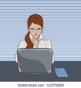 Person with a laptop: business woman with laptop in the office