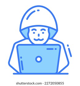 Persona con el concepto de portátil de hacker de id, icono de hacker de laptop