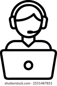 Person with Laptop and Headset for Tech Support concept as A person using a laptop and wearing a headset set against a blank background providing space for text or graphics symboli