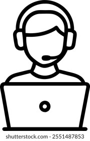 Person with Laptop and Headset for Tech Support concept as A person using a laptop and wearing a headset set against a blank background providing space for text or graphics symboli
