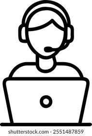 Person with Laptop and Headset for Tech Support concept as A person using a laptop and wearing a headset set against a blank background providing space for text or graphics symboli