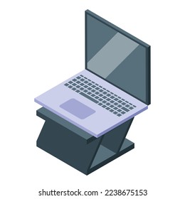 Person laptop stand icon isometric vector. Desk computer. Workplace office