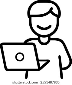 Person with Laptops and Friendly Tech Support concept as A person providing tech support with a friendly attitude holding a laptop set against a blank background offering space for