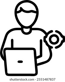 Person with Laptops and Friendly Tech Support concept as A person providing tech support with a friendly attitude holding a laptop set against a blank background offering space for