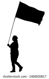 Person with large flag on white background