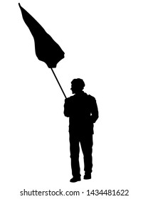Persona de con bandera grande sobre fondo blanco