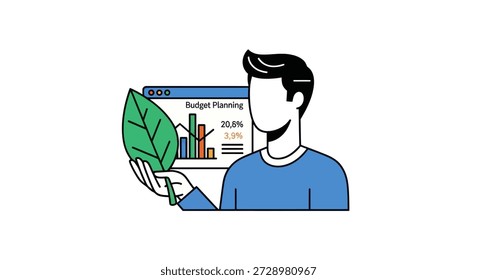 Person mit Blatt- und Budgetdiagramm