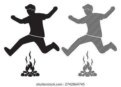Person leaping over fire, excitement. Action, recreation, sports, fun, danger.