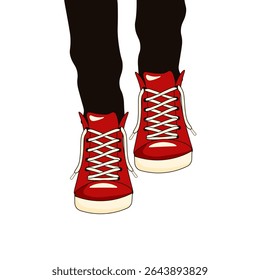 Person legs in modern cartoon Sneakers isolated transparent background. Perfect fashion t-shirt print poster cover template design. Vector illustration sport shoes. EPS 10 - Powered by Shutterstock - Get 15% off with code: PIKWIZARD15