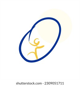 A person and a letter. A small person runs along the letter. Series of letters A-Z. Minimalism. Beautiful letters. Line drawing. logo design initial O combine with small person.