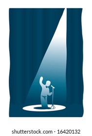 the person with the lifted hand costs on a scene before a microphone (vector)