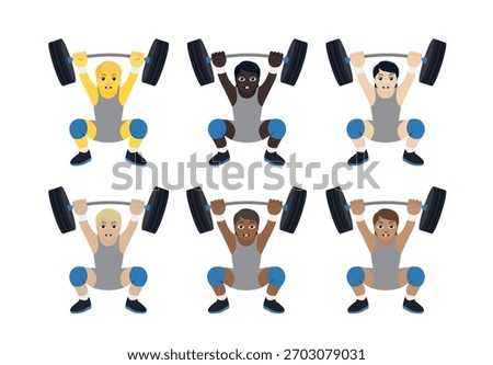 A person lifting a barbell loaded with weights above their head gym non-binary emoji symbol sign icon vector illustration isolated flat strong
