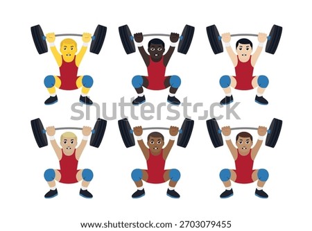 A person lifting a barbell loaded with weights above their head gym man men male emoji symbol sign icon vector illustration isolated flat strong