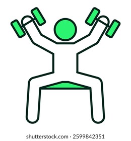 Person lifting dumbbells icon representing resistance training, anaerobic exercise, and muscle building, editable stroke