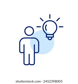 Person and light bulb. Creative approach to human resource management. Problem solving thinking and innovation