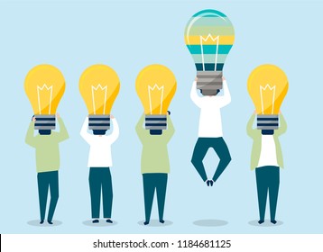 Person with a light bulb head standing out illustration