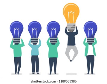 Persona con cabeza de bombilla de luz destacando la ilustración