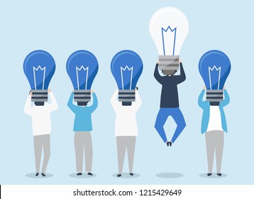 Person with a light bulb head standing out illustration