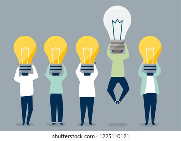 Person with a light bulb head standing out illustration