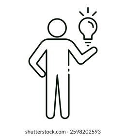 Person with a light bulb representing idea generation, innovation, and creative problem-solving, editable stroke
