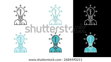 Person with Lightbulb Head icon for problem solving and genius idea in line and fill style