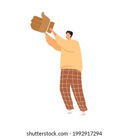 Person Like And Agree With Smth., Showing Thumb Up. Concept Of Positive Feedback, Support And Approval. Yes And OK Symbol In Male Hands. Flat Vector Illustration Isolated On White Background