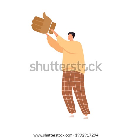 Person like and agree with smth., showing thumb up. Concept of positive feedback, support and approval. Yes and OK symbol in male hands. Flat vector illustration isolated on white background