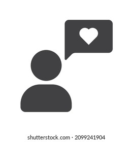 person with like bubble vector icon isolated on white background. person with like heart bubble stock vector illustration for web, mobile app and ui design