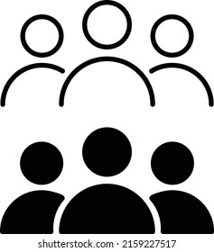 person line icon, person sketch and solid vector illustration, isolated group linear pictogram in black