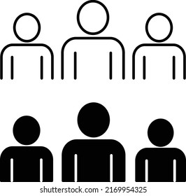 icono de línea de persona, esbozo de persona e ilustración de vector sólido, pictograma lineal de grupo aislado en negro