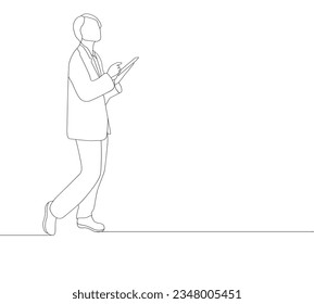 A person with lines a doctor a diplomat a businessman a business woman with a tablet stands vector illustration