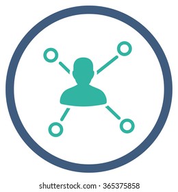 Person Links vector icon. Style is bicolor flat circled symbol, cobalt and cyan colors, rounded angles, white background.