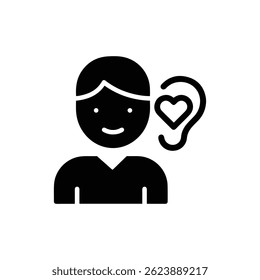 Person Listening with Heart Icon Symbolizing Empathy Black Design