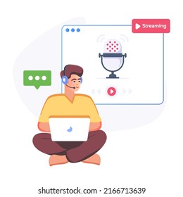 Person listening music on phone, flat illustration 

