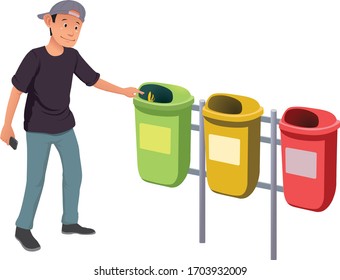 Person Littering garbage properly into Recycle Bin - vector