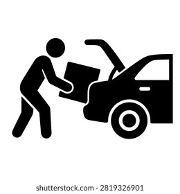 Person Loading Suitcase Into Car Trunk Silhouette Illustration