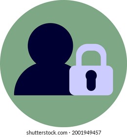 Person with lock, illustration, vector on a white background.