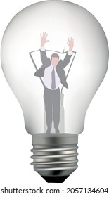 person locked inside a light bulb