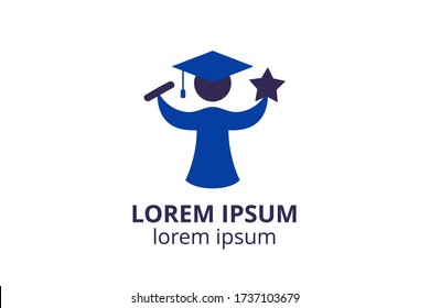 Plantilla de diseño de logotipo de persona.  Estudiante infantil con formas creativas. Ilustración vectorial aislada para cualquier educación empresarial como la escuela, la universidad, la universidad, el uso de centros de capacitación.