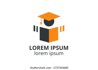 Person logo design template.  Child student with creative shapes. Isolated vector illustration for any business education like school, college, university, training center use.