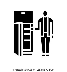 Persona que mira el Vector vacío del icono del glifo del refrigerador. Persona que mira la muestra vacía del refrigerador