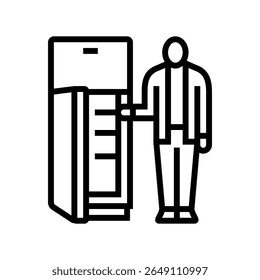 pessoa olhando refrigerador vazio ícone de linha vetor. pessoa olhando vazio sinal de refrigerador. isolado contorno símbolo ilustração preta