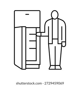 pessoa olhando vazio ícone da linha da geladeira. pessoa olhando vazio sinal da geladeira. símbolo de contorno isolado ilustração preta