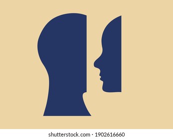 A person looking inside. Conceptual symbol in a Bauhaus style. Self analysis graphic representation.