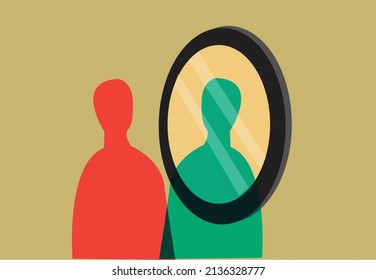 Person looking at the mirror  Abstract concept for psychological   personal traits like behavioral mindset  self esteem  confidence  identity   more  Editable Clip Art 