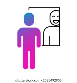 Person looking in mirror icon. Self-awareness, introspection, mindfulness, personal growth, and feedback. Vector illustration.