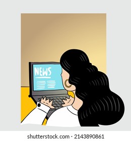 Person looking at the screen. Work and rest. View news and send messages. Work at home. 
Office workplace. Vector graphics.