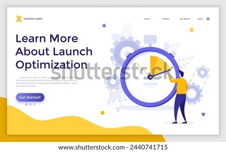 Person looking at stopwatch and counting seconds. Concept of marketing project launch optimization, perfect timing, time management for business. Modern flat vector illustration for landing page
