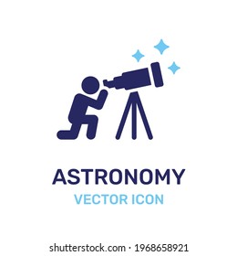 Person Looking Through Telescope Icon. Astronomy Concept.