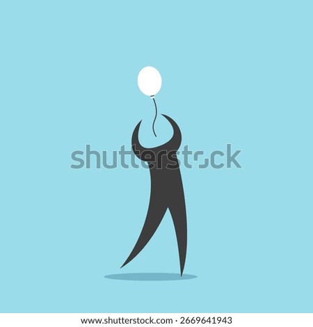 Person losing head, mind, balloon floating, carried away. Dream, happiness, joy, fantasy, lightness, carelessness, levity, imagination and eccentric concept. Flat design. EPS 8 vector illustration